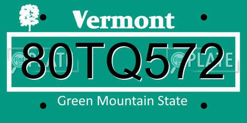 80TQ572 Vermont License Plate