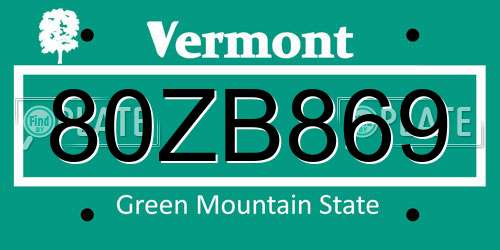 80ZB869 Vermont License Plate