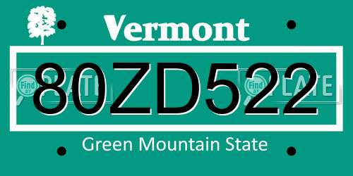 80ZD522 Vermont License Plate