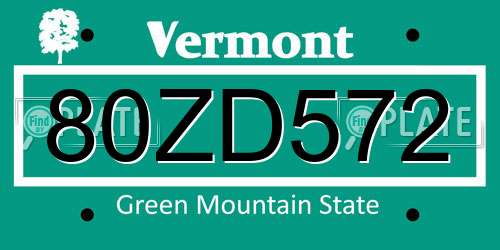 80ZD572 Vermont License Plate