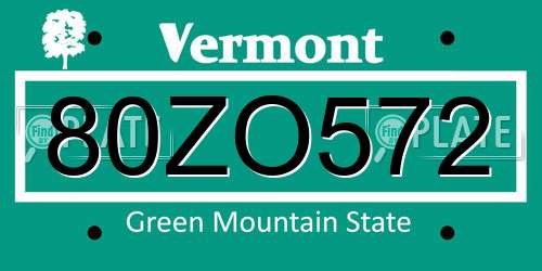 80ZO572 Vermont License Plate