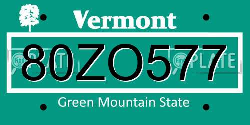 80ZO577 Vermont License Plate