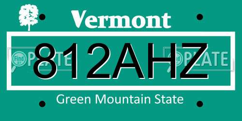812AHZ Vermont License Plate