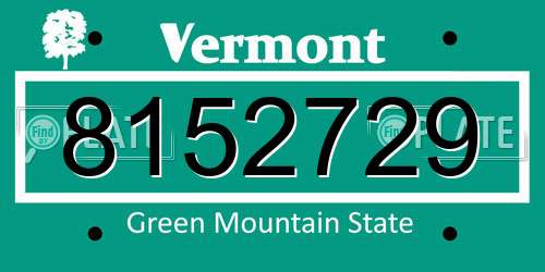 8152729 Vermont License Plate