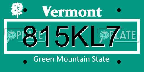 815KL7 Vermont License Plate
