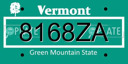 8168ZA Vermont License Plate