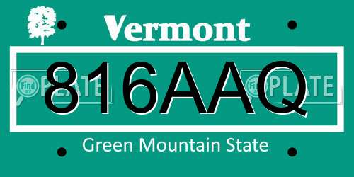 816AAQ Vermont License Plate
