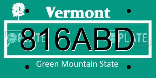 816ABD Vermont License Plate