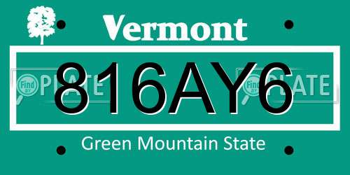 816AY6 Vermont License Plate