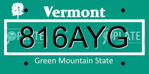 816AYG Vermont License Plate