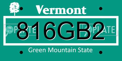 816GB2 Vermont License Plate