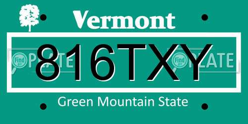 816TXY Vermont License Plate