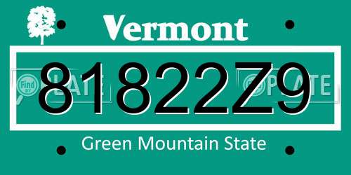 81822Z9 Vermont License Plate
