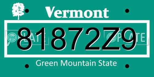 81872Z9 Vermont License Plate