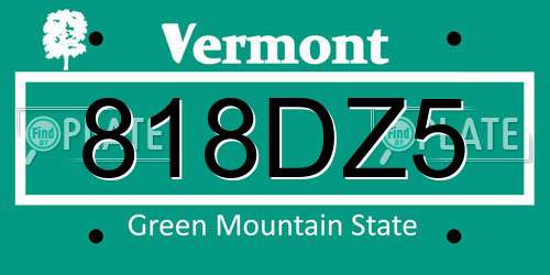 818DZ5 Vermont License Plate