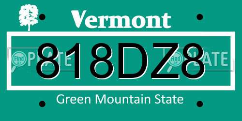 818DZ8 Vermont License Plate