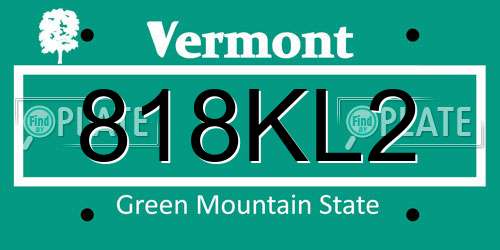 818KL2 Vermont License Plate