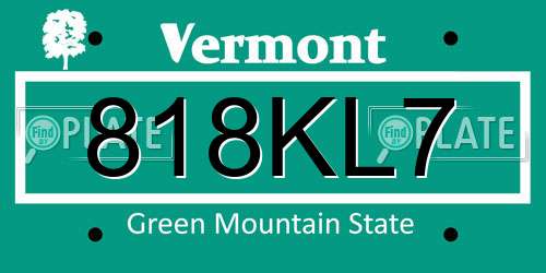 818KL7 Vermont License Plate