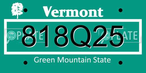 818Q25 Vermont License Plate