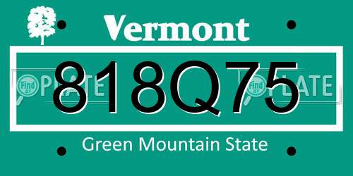 818Q75 Vermont License Plate