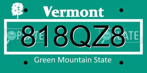818QZ8 Vermont License Plate