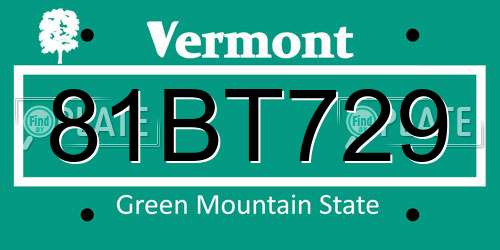 81BT729 Vermont License Plate