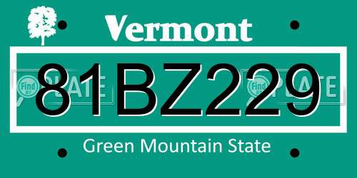 81BZ229 Vermont License Plate