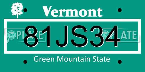 81JS34 Vermont License Plate