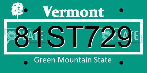 81ST729 Vermont License Plate