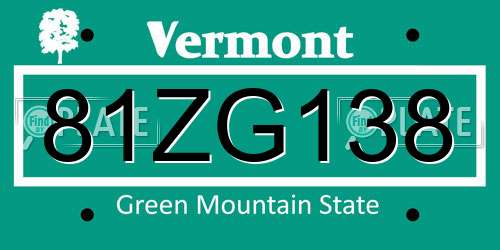 81ZG138 Vermont License Plate