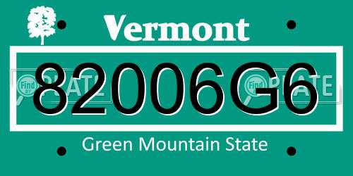 82006G6 Vermont License Plate