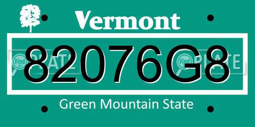 82076G8 Vermont License Plate