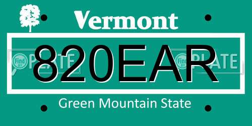 820EAR Vermont License Plate