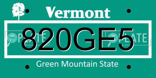 820GE5 Vermont License Plate