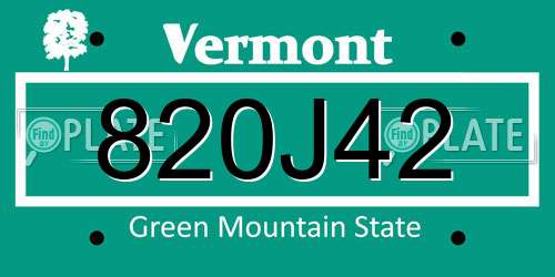 820J42 Vermont License Plate