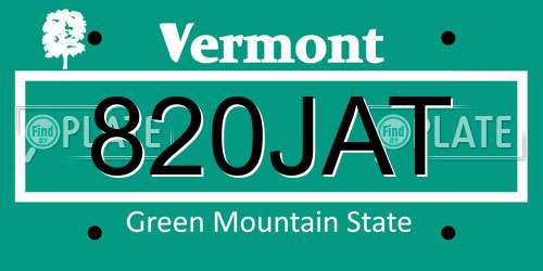 820JAT Vermont License Plate