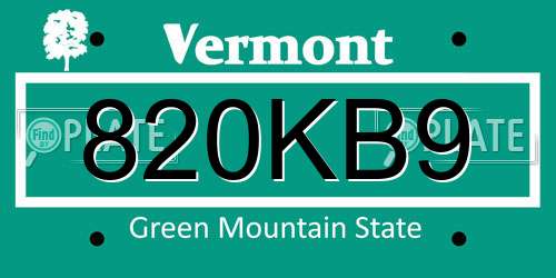 820KB9 Vermont License Plate