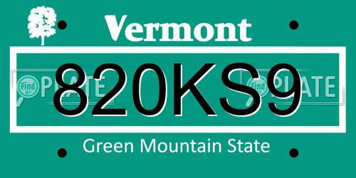 820KS9 Vermont License Plate
