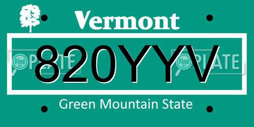 820YYV Vermont License Plate
