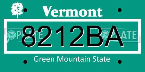 8212BA Vermont License Plate