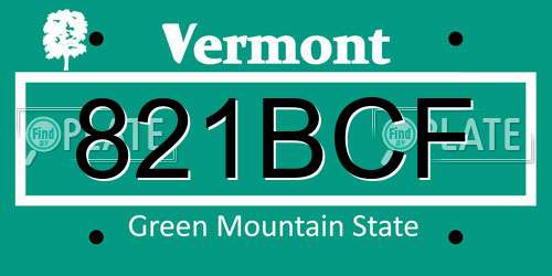 821BCF Vermont License Plate