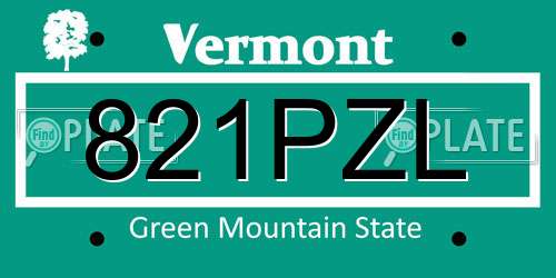 821PZL Vermont License Plate