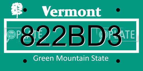 822BD3 Vermont License Plate