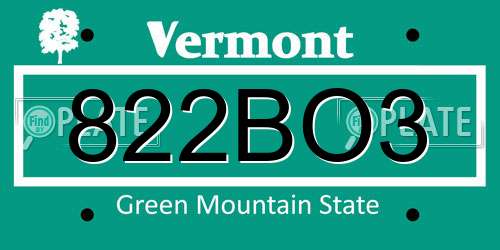822BO3 Vermont License Plate