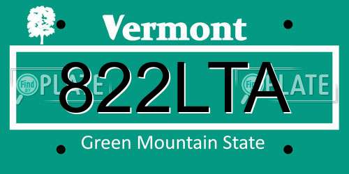 822LTA Vermont License Plate