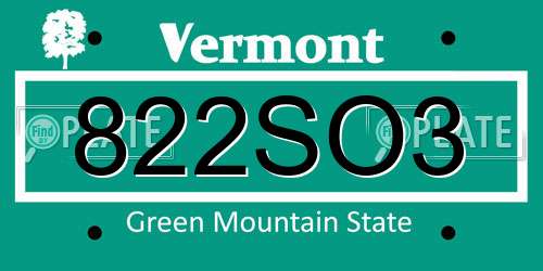 822SO3 Vermont License Plate