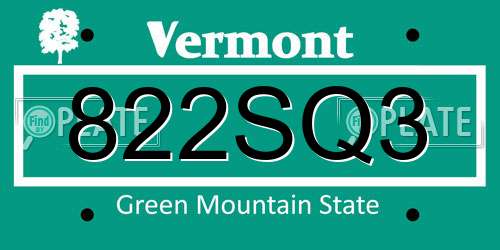 822SQ3 Vermont License Plate