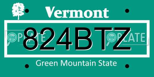 824BTZ Vermont License Plate