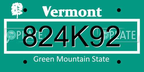 824K92 Vermont License Plate