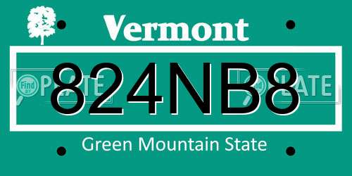 824NB8 Vermont License Plate